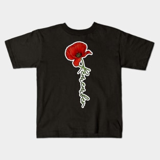 Red Poppy Flower with Memorial Text Stem Vertical Version (MD23Mrl007c) Kids T-Shirt